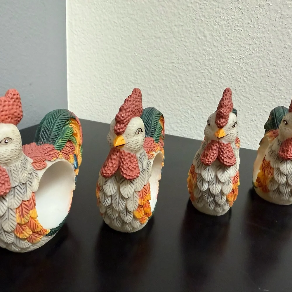 Set‎ of 4 Colorful acrylic Rooster Napkin Rings